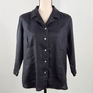 Casual Corner Black Linen Button-up Casual Top | Women's Medium